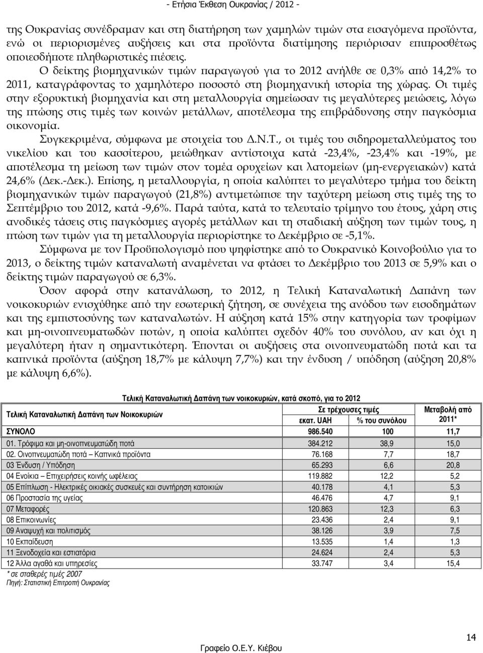 Οι τιµές στην εξορυκτική βιοµηχανία και στη µεταλλουργία σηµείωσαν τις µεγαλύτερες µειώσεις, λόγω της τώσης στις τιµές των κοινών µετάλλων, α οτέλεσµα της ε ιβράδυνσης στην αγκόσµια οικονοµία.