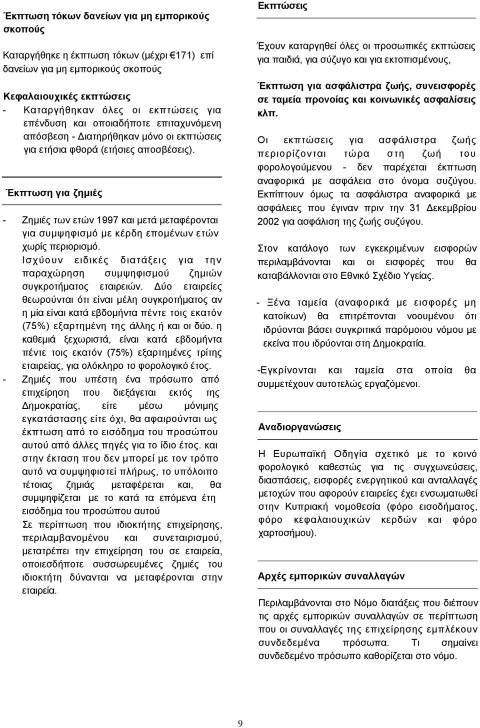 Έκπτωση για ζημιές - Ζημιές των ετών 1997 και μετά μεταφέρονται για συμψηφισμό με κέρδη επομένων ετών χωρίς περιορισμό.