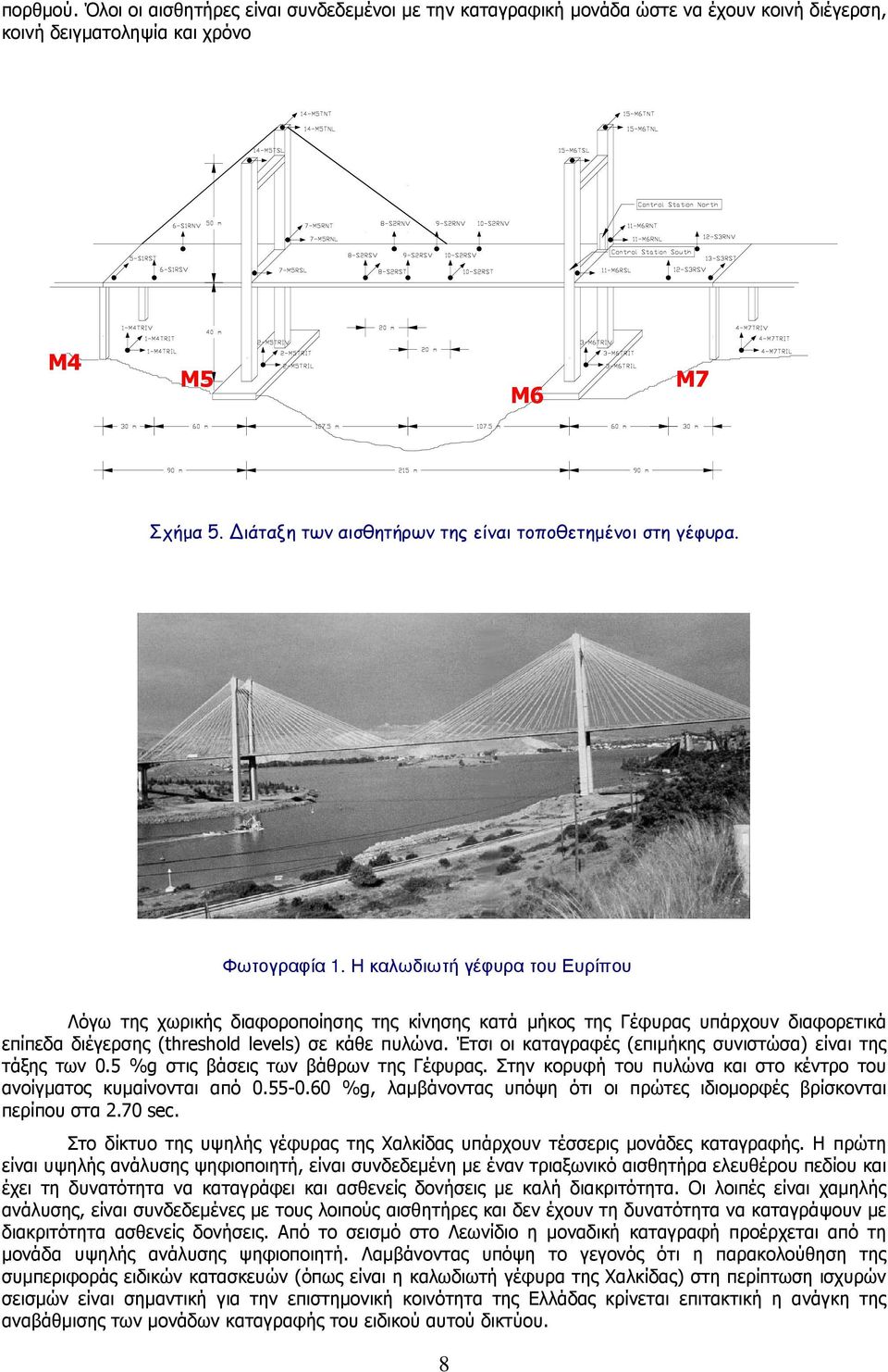 Η καλωδιωτή γέφυρα του Ευρίπου Λόγω της χωρικής διαφοροποίησης της κίνησης κατά µήκος της Γέφυρας υπάρχουν διαφορετικά επίπεδα διέγερσης (threshold levels) σε κάθε πυλώνα.