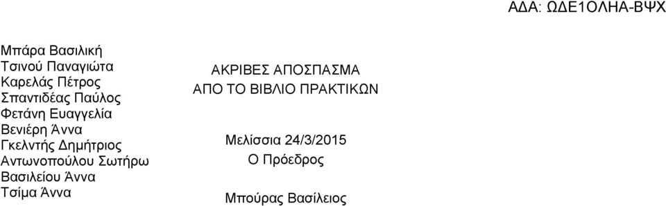 Αντωνοπούλου Σωτήρω Βασιλείου Άννα Τσίμα Άννα ΑΚΡΙΒΕΣ