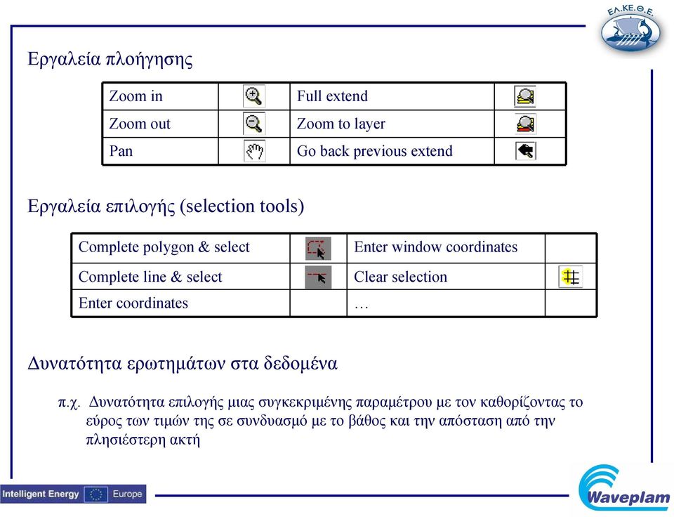 coordinates Clear selection Δυνατότητα ερωτημάτων στα δεδομένα π.χ.