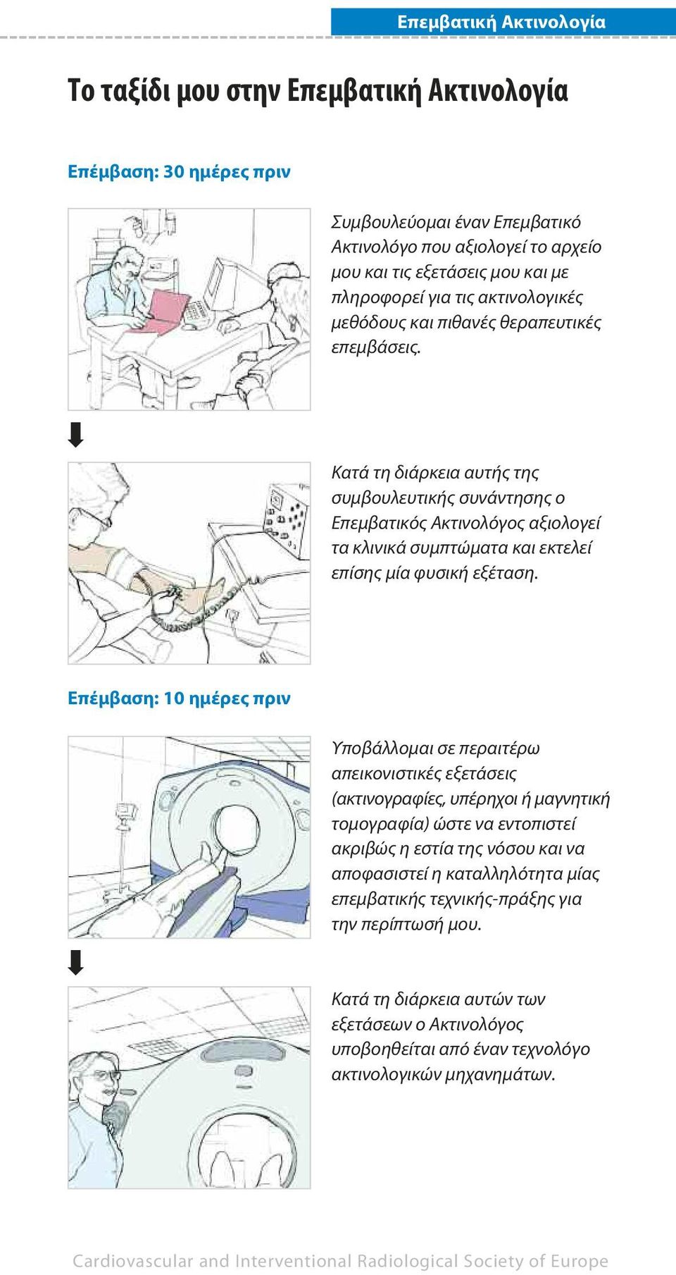 Κατά τη διάρκεια αυτής της συμβουλευτικής συνάντησης ο Επεμβατικός Ακτινολόγος αξιολογεί τα κλινικά συμπτώματα και εκτελεί επίσης μία φυσική εξέταση.