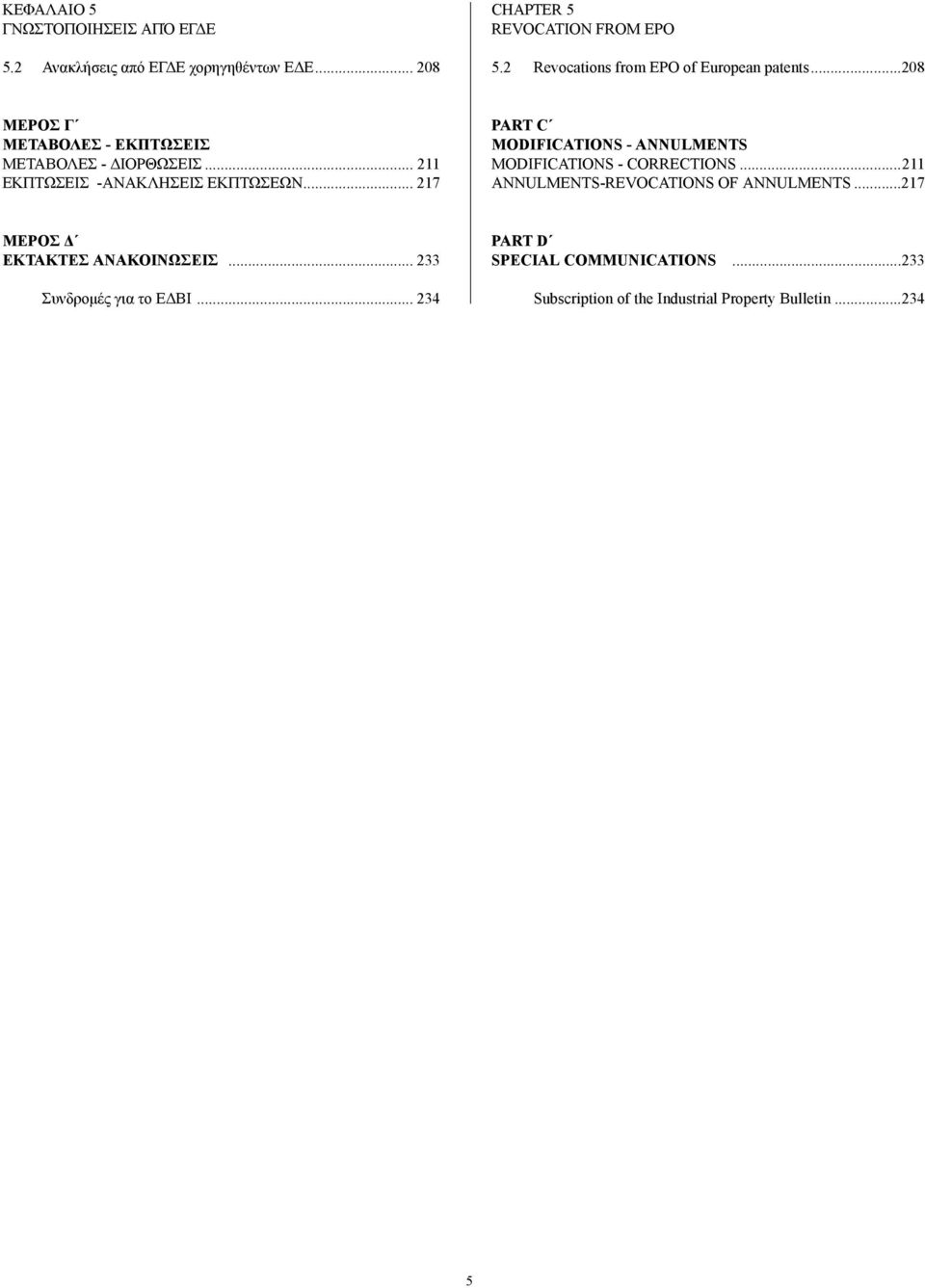 .. 211 ΕΚΠΤΩΣΕΙΣ -ΑΝΑΚΛΗΣΕΙΣ ΕΚΠΤΩΣΕΩΝ... 217 PART C MODIFICATIONS - ANNULMENTS MODIFICATIONS - CORRECTIONS.
