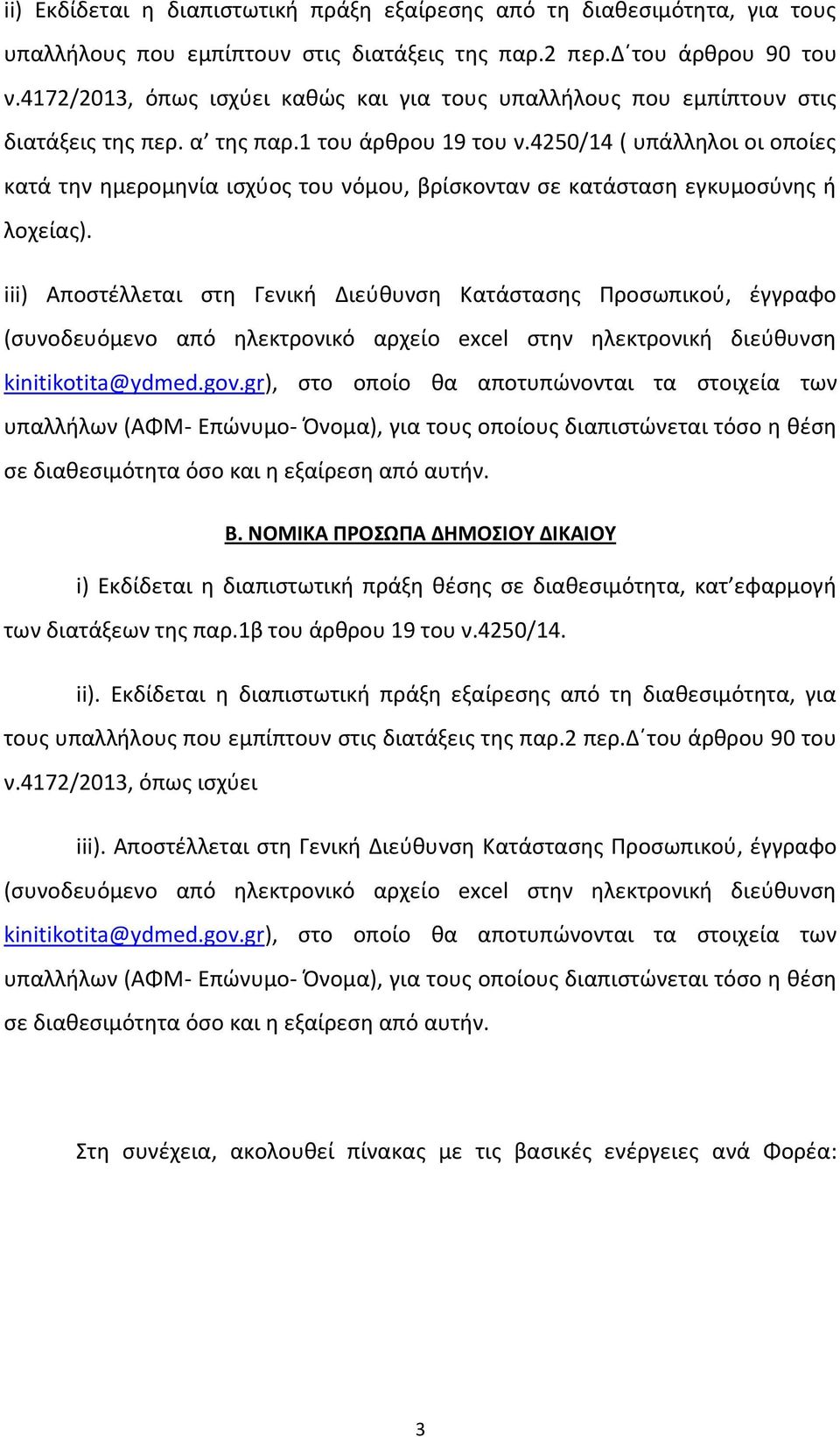 4250/14 ( υπάλληλοι οι οποίες κατά την ημερομηνία ισχύος του νόμου, βρίσκονταν σε κατάσταση εγκυμοσύνης ή λοχείας).