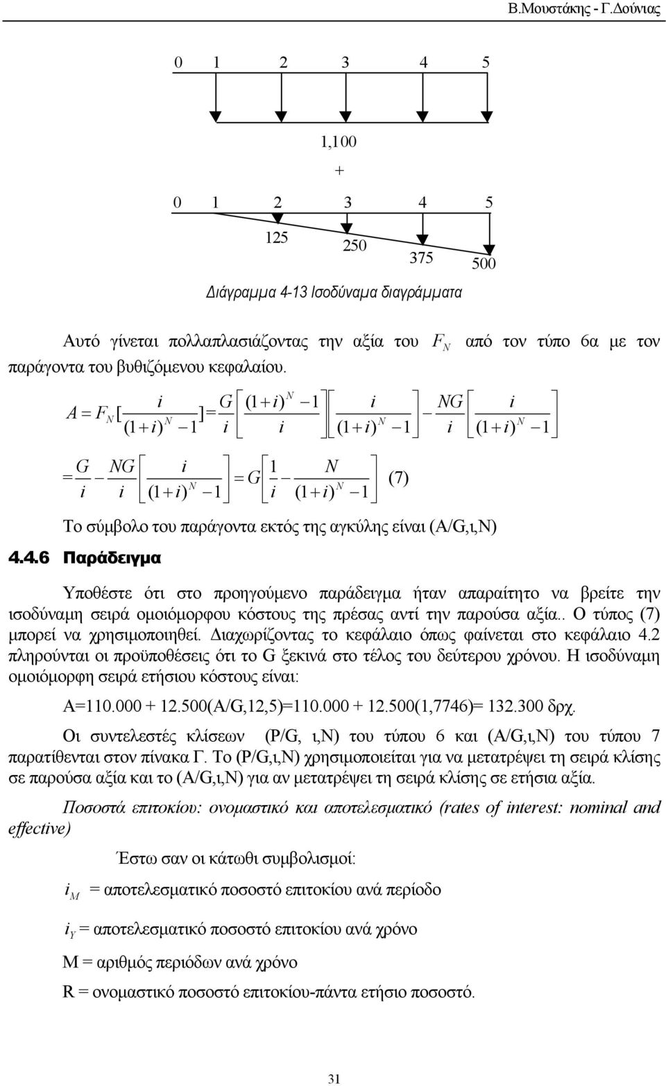 4.6 Παράδειγµα (7) από τον τύπο 6α µε τον Υποθέστε ότι στο προηγούµενο παράδειγµα ήταν απαραίτητο να βρείτε την ισοδύναµη σειρά οµοιόµορφου κόστους της πρέσας αντί την παρούσα αξία.