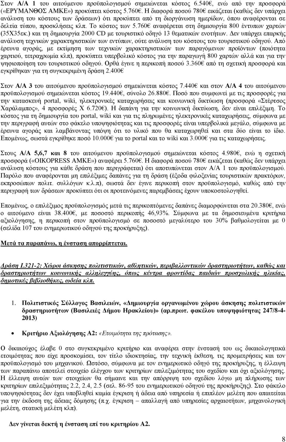 760 αναφέρεται στη δημιουργία 800 έντυπων χαρτών (35Χ35εκ.) και τη δημιουργία 2000 CD με τουριστικό οδηγό 13 θεματικών ενοτήτων.