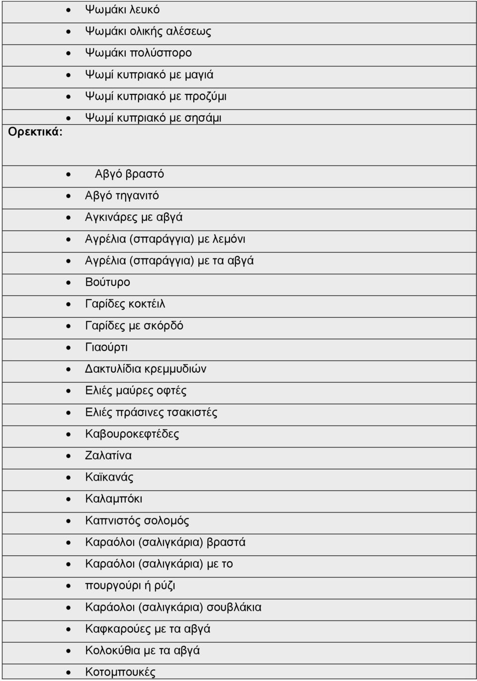 Γηανχξηη Γαθηπιίδηα θξεκκπδηψλ Διηέο καχξεο νθηέο Διηέο πξάζηλεο ηζαθηζηέο Καβνπξνθεθηέδεο Εαιαηίλα Κατθαλάο Καιακπφθη Καπληζηφο ζνινκφο