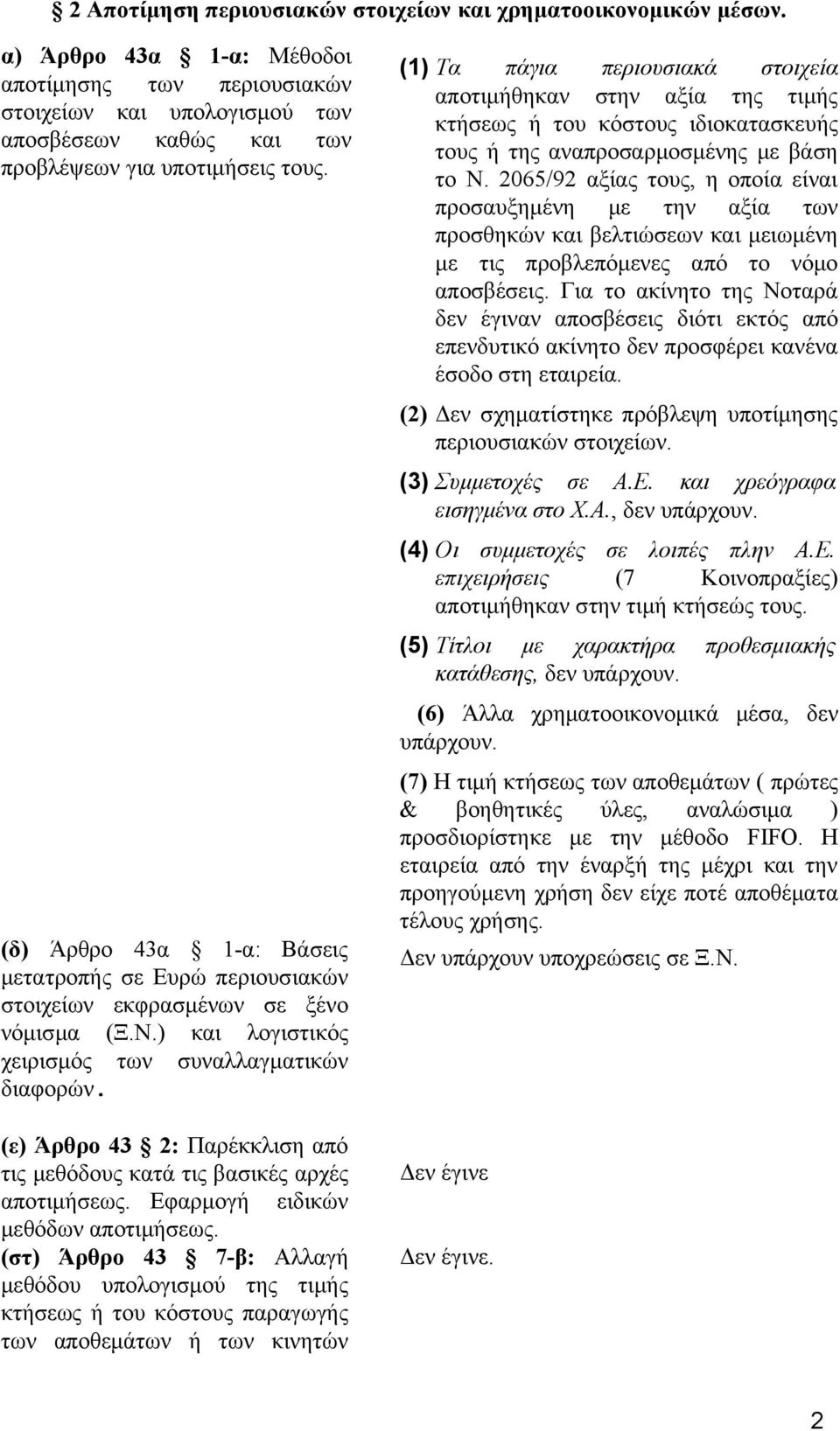 (δ) Άρθρο 43α 1-α: Βάσεις μετατροπής σε Ευρώ περιουσιακών στοιχείων εκφρασμένων σε ξένο νόμισμα (Ξ.Ν.) και λογιστικός χειρισμός των συναλλαγματικών διαφορών.