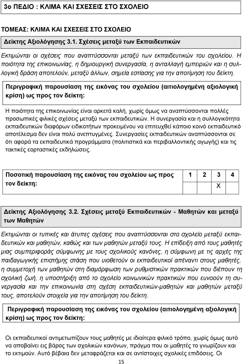 Η πνηόηεηα ηεο επηθνηλσλίαο, ε δεκηνπξγηθή ζπλεξγαζία, ε αληαιιαγή εκπεηξηώλ θαη ε ζπι- ινγηθή δξάζε απνηεινύλ, κεηαμύ άιισλ, ζεκεία εζηίαζεο γηα ηελ απνηίκεζε ηνπ δείθηε.