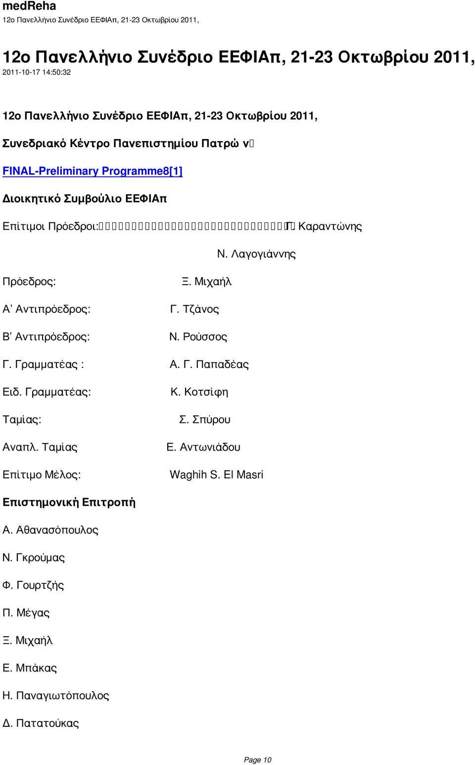 Γραμματέας : Α. Γ. Παπαδέας Ειδ. Γραμματέας: Ταμίας: Αναπλ. Ταμίας Επίτιμο Μέλος: Κ. Κοτσίφη Σ. Σπύρου Ε. Αντωνιάδου Waghih S.