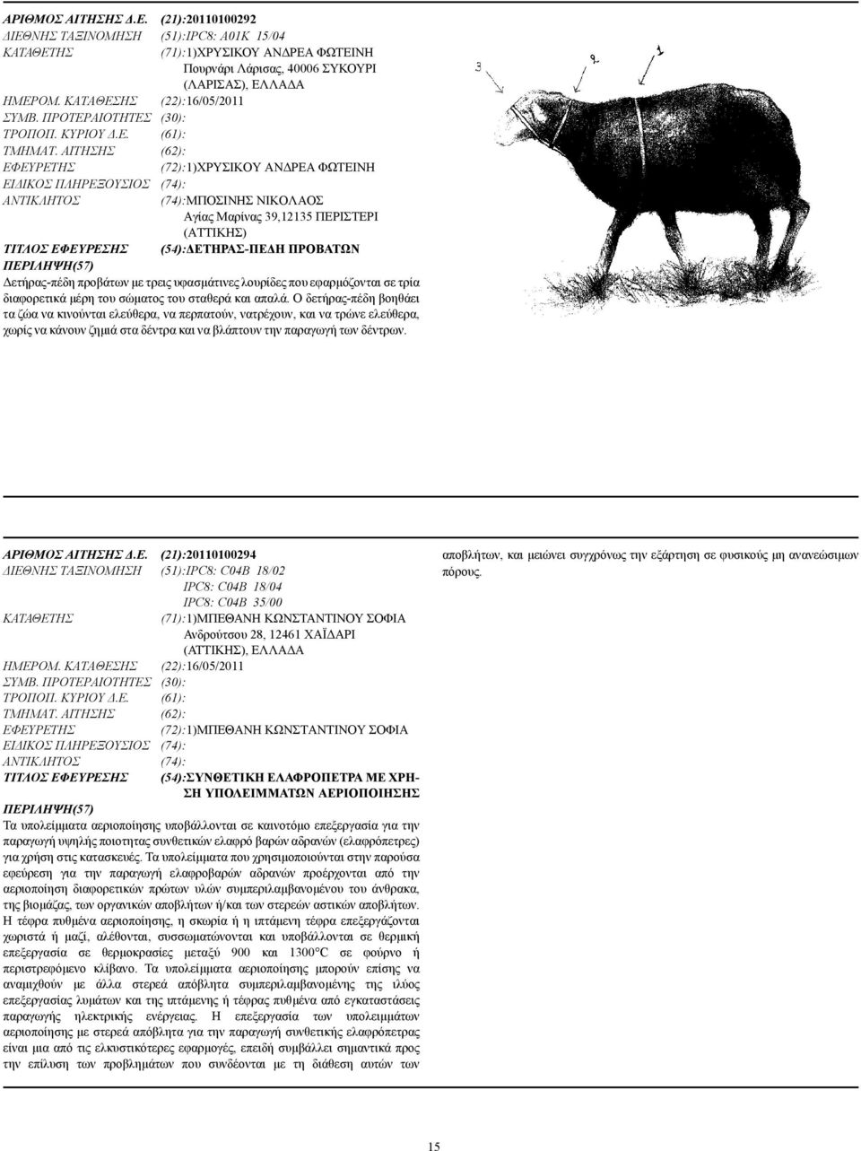 ΑΙΤΗΣΗΣ (62): (72):1)ΧΡΥΣΙΚΟΥ ΑΝ ΡΕΑ ΦΩΤΕΙΝΗ ΕΙ ΙΚΟΣ ΠΛΗΡΕΞΟΥΣΙΟΣ (74): (74):ΜΠΟΣΙΝΗΣ ΝΙΚΟΛΑΟΣ Αγίας Μαρίνας 39,12135 ΠΕΡΙΣΤΕΡΙ (ΑΤΤΙΚΗΣ) ΤΙΤΛΟΣ ΕΦΕΥΡΕΣΗΣ (54): ΕΤΗΡΑΣ-ΠΕ Η ΠΡΟΒΑΤΩΝ ετήρας-πέδη