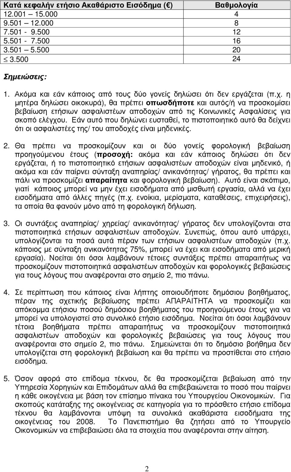 η µητέρα δηλώσει οικοκυρά), θα πρέπει οπωσδήποτε και αυτός/ή να προσκοµίσει βεβαίωση ετήσιων ασφαλιστέων αποδοχών από τις Κοινωνικές Ασφαλίσεις για σκοπό ελέγχου.