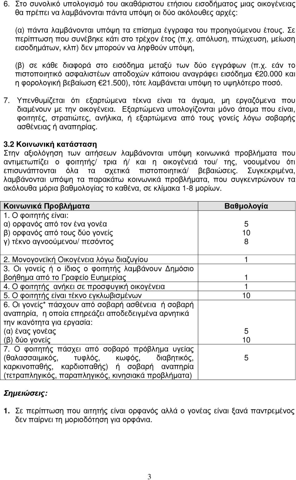 χ. εάν το πιστοποιητικό ασφαλιστέων αποδοχών κάποιου αναγράφει εισόδηµα 20.000 και η φορολογική βεβαίωση 21.00), τότε λαµβάνεται υπόψη το υψηλότερο ποσό. 7.