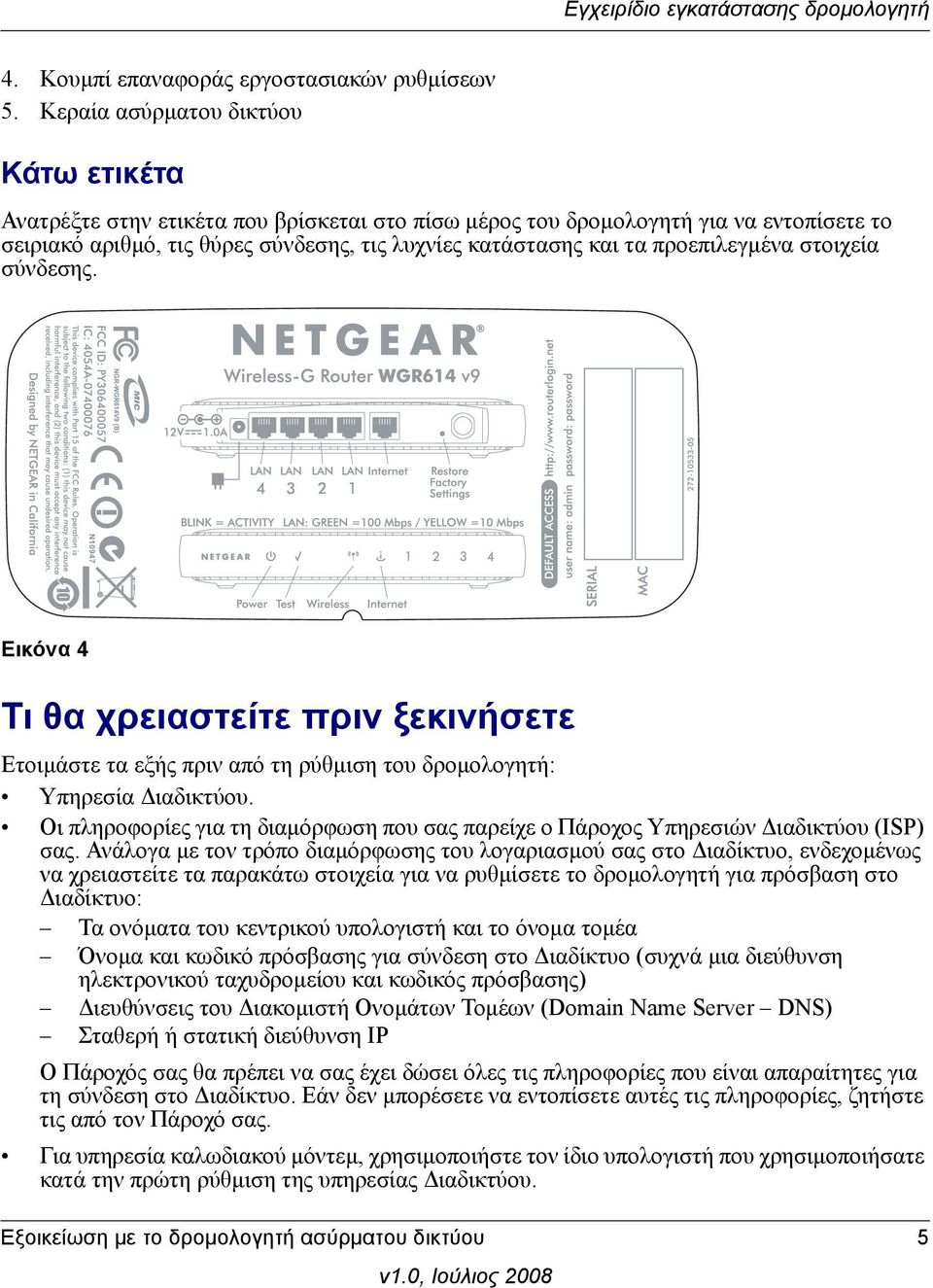 προεπιλεγμένα στοιχεία σύνδεσης. Εικόνα 4 Τι θα χρειαστείτε πριν ξεκινήσετε Ετοιμάστε τα εξής πριν από τη ρύθμιση του δρομολογητή: Υπηρεσία Διαδικτύου.