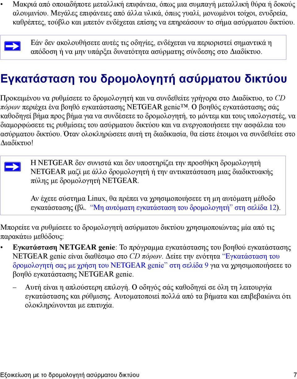 Εάν δεν ακολουθήσετε αυτές τις οδηγίες, ενδέχεται να περιοριστεί σημαντικά η απόδοση ή να μην υπάρξει δυνατότητα ασύρματης σύνδεσης στο Διαδίκτυο.