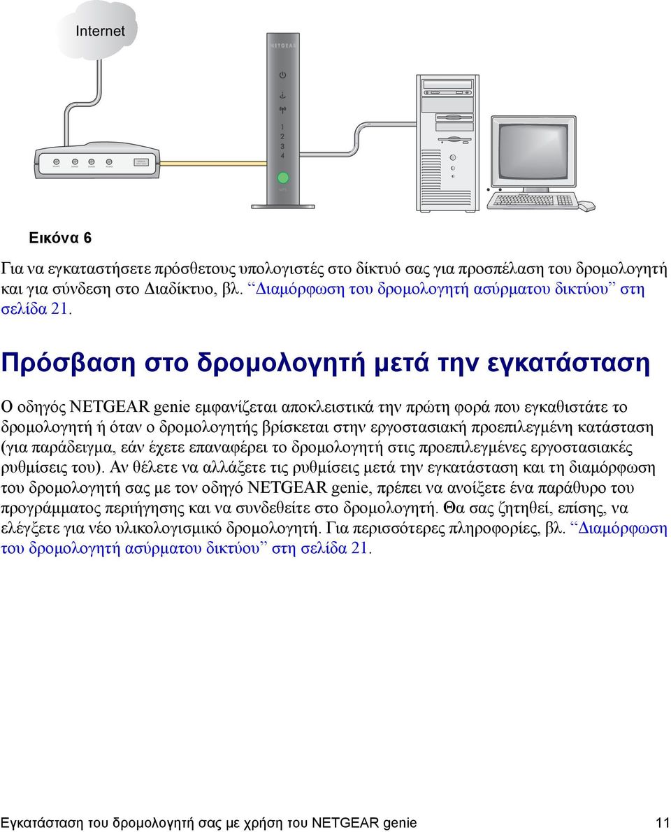 Πρόσβαση στο δρομολογητή μετά την εγκατάσταση Ο οδηγός NETGEAR genie εμφανίζεται αποκλειστικά την πρώτη φορά που εγκαθιστάτε το δρομολογητή ή όταν ο δρομολογητής βρίσκεται στην εργοστασιακή