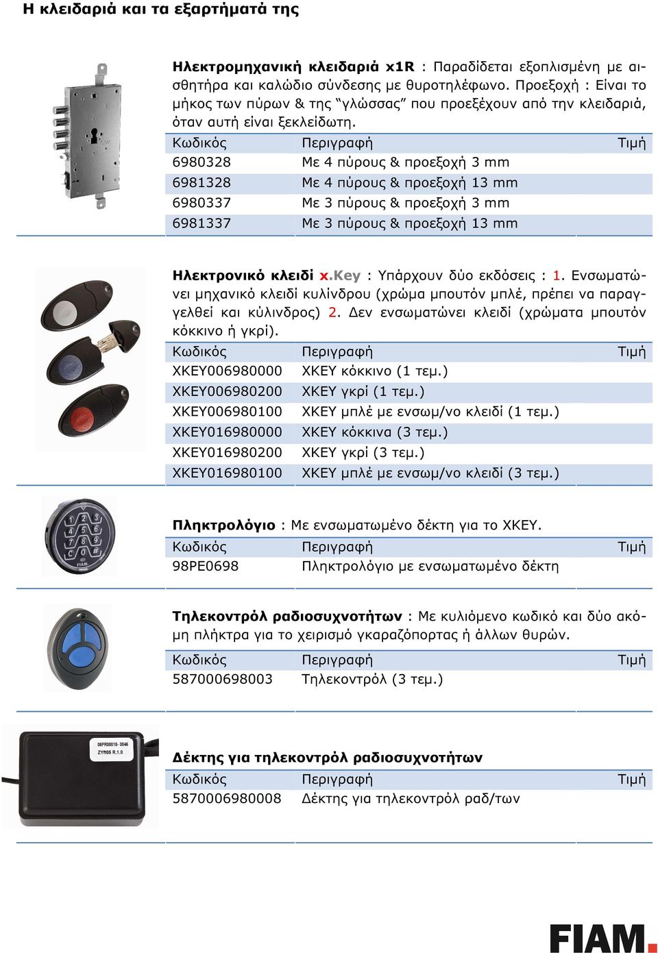 6980328 Με 4 πύρους & προεξοχή 3 mm 6981328 Με 4 πύρους & προεξοχή 13 mm 6980337 Με 3 πύρους & προεξοχή 3 mm 6981337 Με 3 πύρους & προεξοχή 13 mm Ηλεκτρονικό κλειδί x.key : Υπάρχουν δύο εκδόσεις : 1.