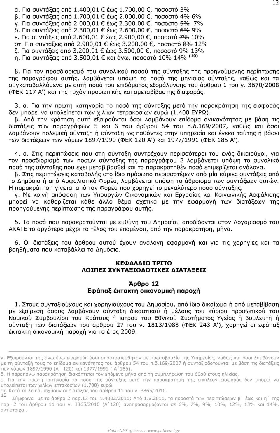 500,00, ποσοστό 9% 13% η. Για συντάξεις από 3.500,01 και άνω, ποσοστό 10% 14% (10) 12 β.