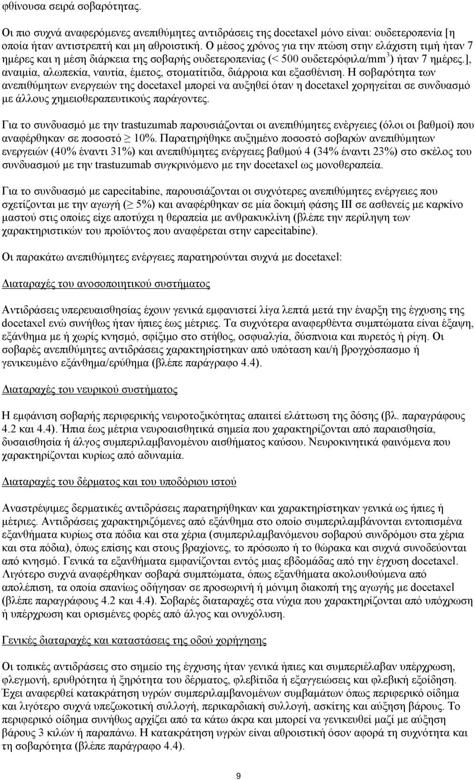 ], αναιμία, αλωπεκία, ναυτία, έμετος, στοματίτιδα, διάρροια και εξασθένιση.