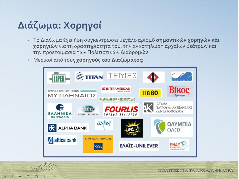 του, την αναστήλωση αρχαίων θεάτρων και την προετοιμασία των
