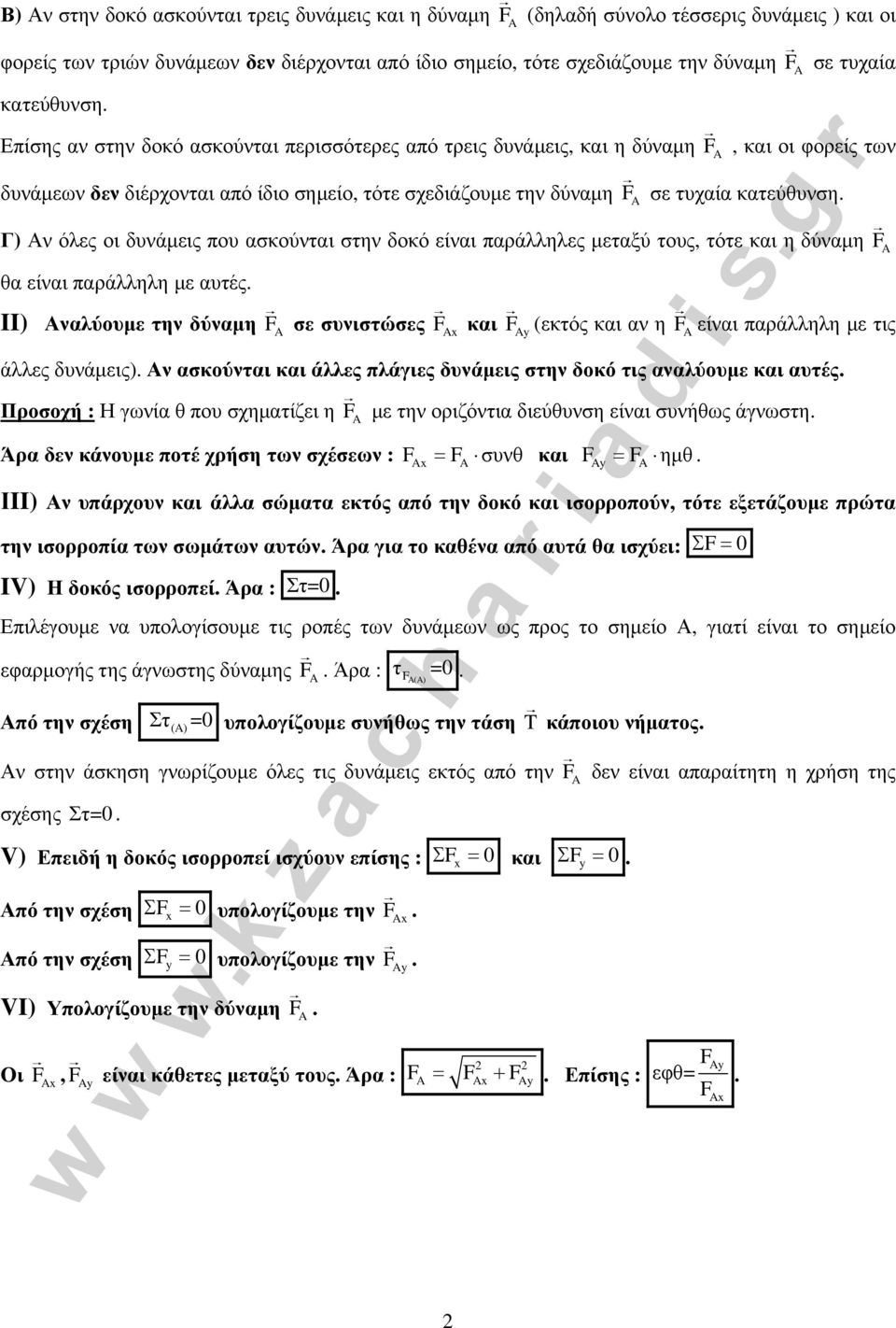 Επίσης αν στην δοκό ασκούνται περισσότερες από τρεις δυνάμεις, και η δύναμη F, και οι φορείς των δυνάμεων δεν διέρχονται από ίδιο σημείο, τότε σχεδιάζουμε την δύναμη F σε τυχαία  Γ) Αν όλες οι