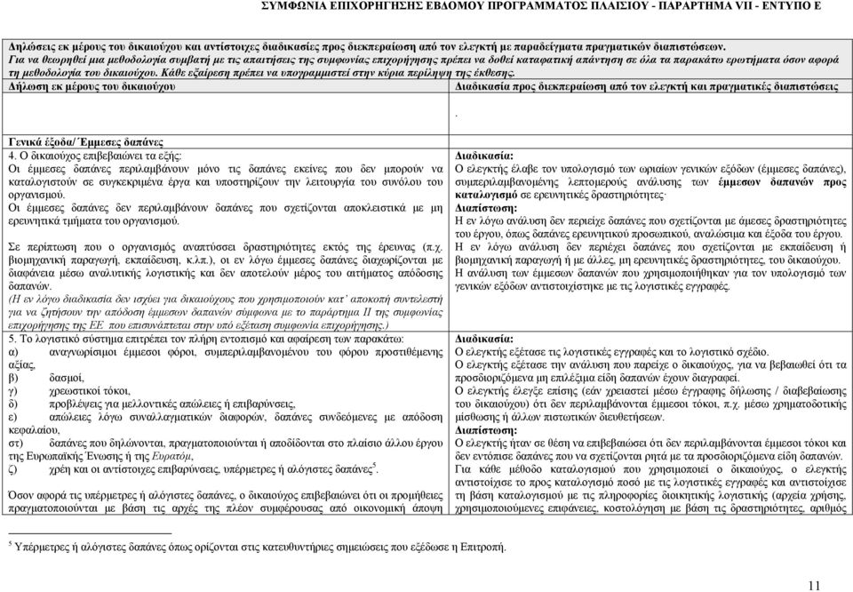 Για να θεωρηθεί μια μεθοδολογία συμβατή με τις απαιτήσεις της συμφωνίας επιχορήγησης πρέπει να δοθεί καταφατική απάντηση σε όλα τα παρακάτω ερωτήματα όσον αφορά τη μεθοδολογία του δικαιούχου.