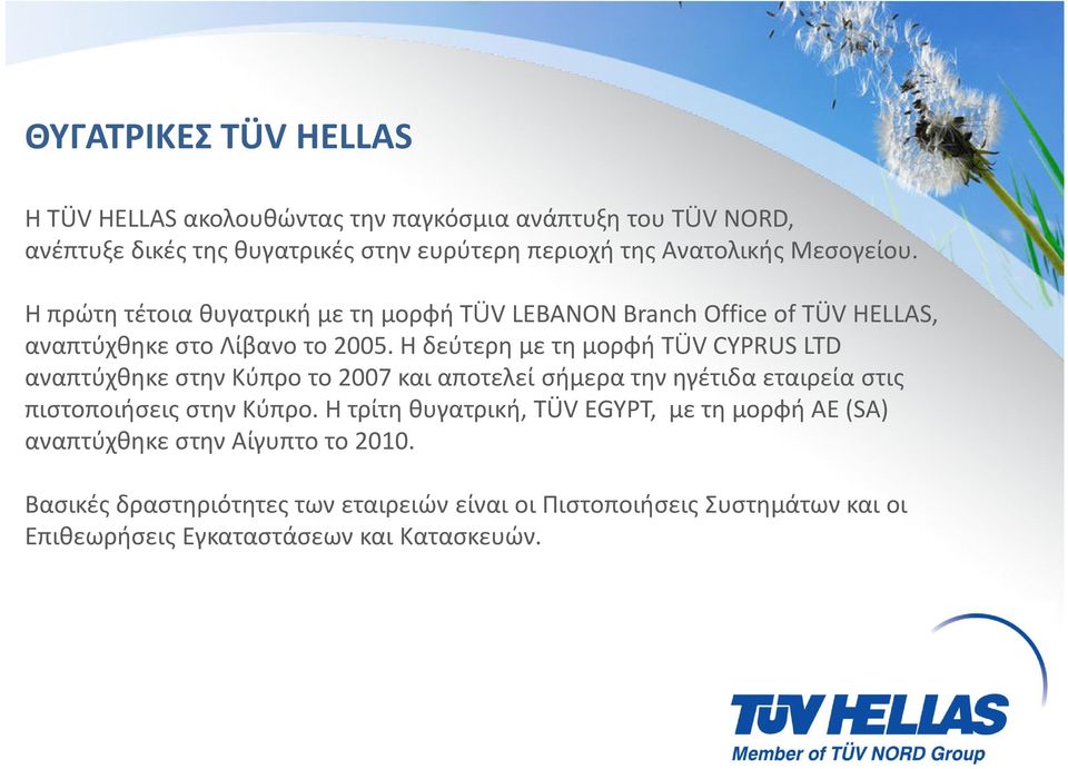 Η δεύτερη με τη μορφή TÜV CYPRUS LTD αναπτύχθηκε στην Κύπρο το 2007 και αποτελεί σήμερα την ηγέτιδα εταιρεία στις πιστοποιήσεις στην Κύπρο.