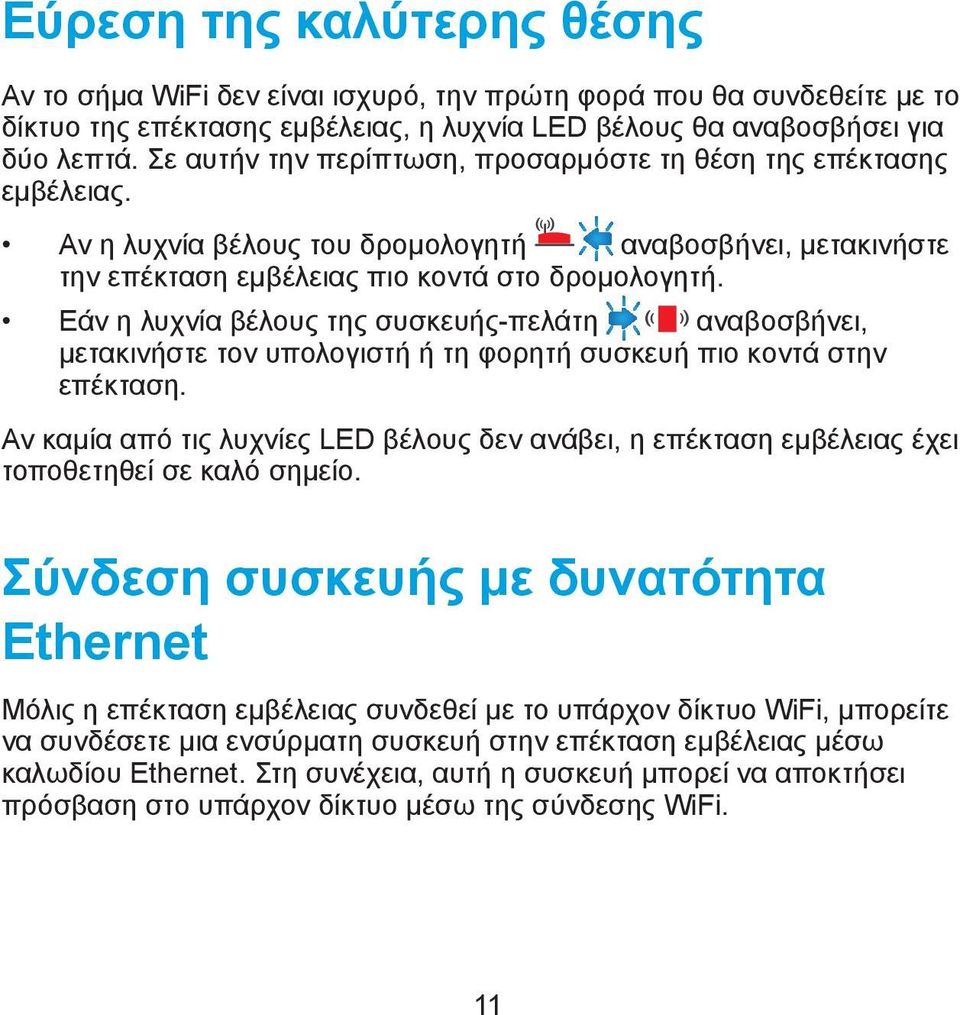 Εάν η λυχνία βέλους της συσκευής-πελάτη αναβοσβήνει, μετακινήστε τον υπολογιστή ή τη φορητή συσκευή πιο κοντά στην επέκταση.