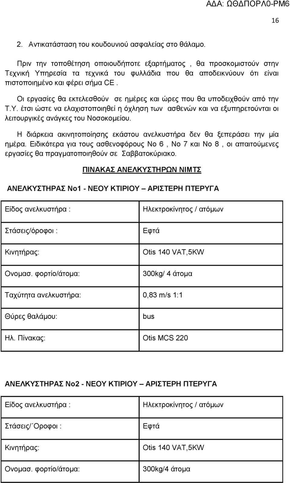 Οη εξγαζίεο ζα εθηειεζζνχλ ζε εκέξεο θαη ψξεο πνπ ζα ππνδεηρζνχλ απφ ηελ Σ.Τ. έηζη ψζηε λα ειαρηζηνπνηεζεί ε φριεζε ησλ αζζελψλ θαη λα εμππεξεηνχληαη νη ιεηηνπξγηθέο αλάγθεο ηνπ Ννζνθνκείνπ.