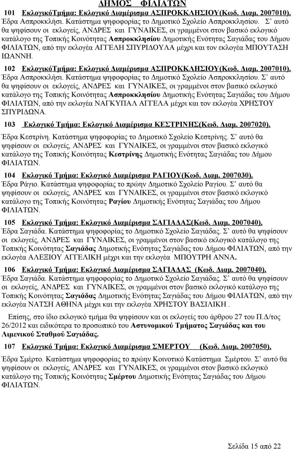 102 ΕκλογικόΤμήμα: Εκλογικό Διαμέρισμα ΑΣΠΡΟΚΚΛΗΣΙΟΥ(Κωδ. Διαμ. 2007010). Έδρα Ασπροκκλήσι. Κατάστημα ψηφοφορίας το Δημοτικό Σχολείο Ασπροκκλησίου.