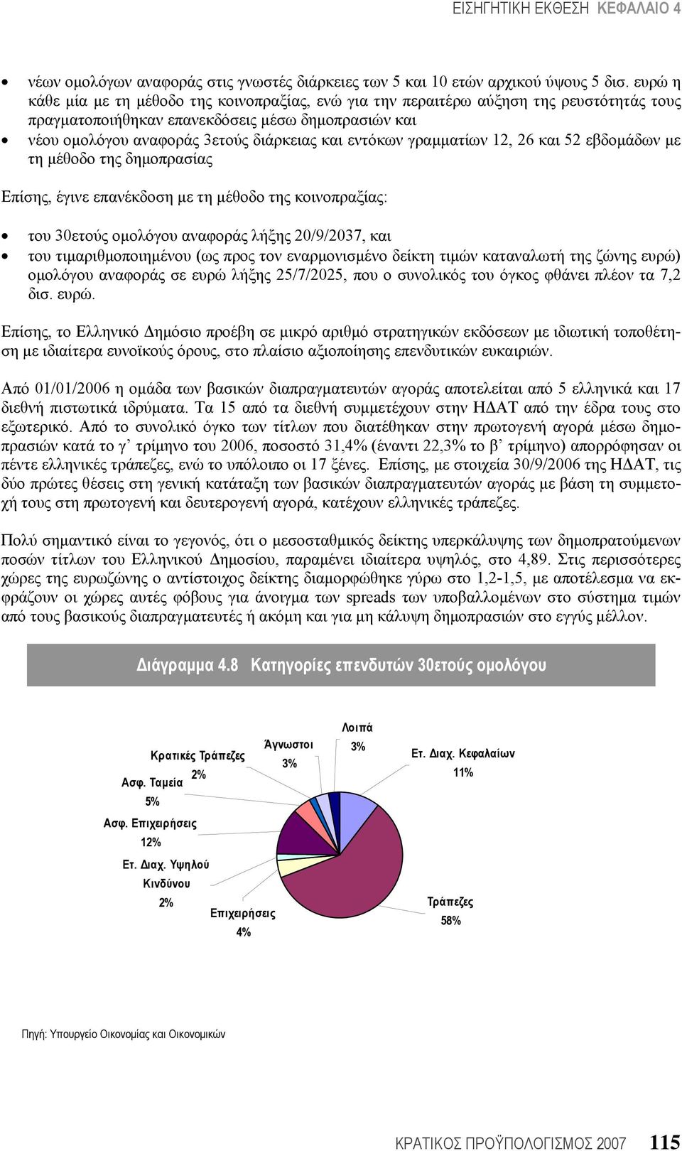 εντόκων γραμματίων 12, 26 και 52 εβδομάδων με τη μέθοδο της δημοπρασίας Επίσης, έγινε επανέκδοση με τη μέθοδο της κοινοπραξίας: του 30ετούς ομολόγου αναφοράς λήξης 20/9/2037, και του