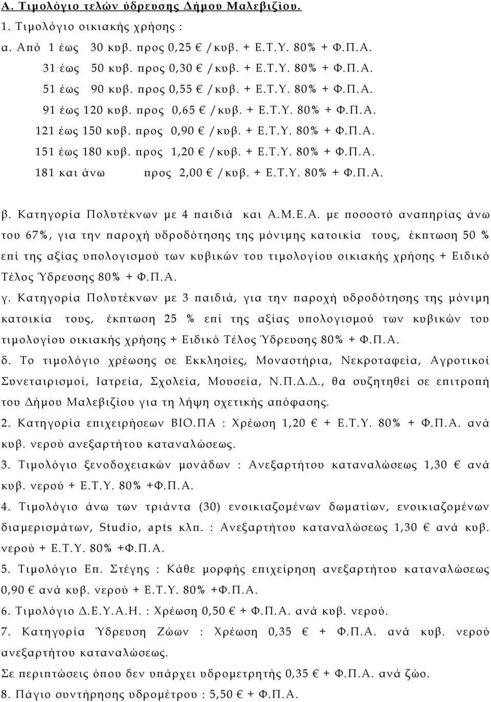 + Ε.Τ.Υ. 80% + Φ.Π.Α.