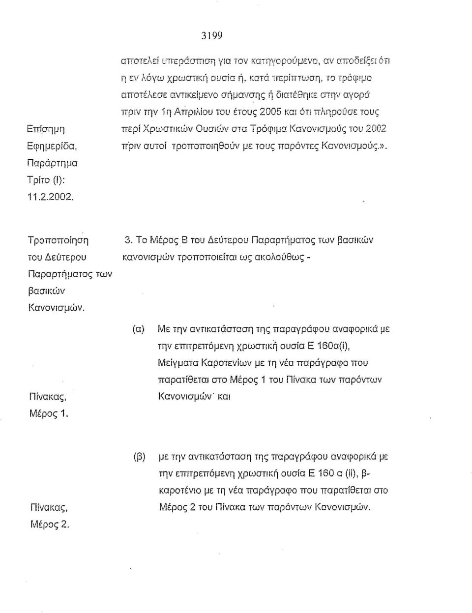 Κανονισμούς του 2002 Εφημερίδα, Παράρτημα Τρίτο (1): 11.2.2002. π'ριν αυτοί τροποποιηθούν με τους παρόντες Κανονισμούς.». Τροποποίηση 3.