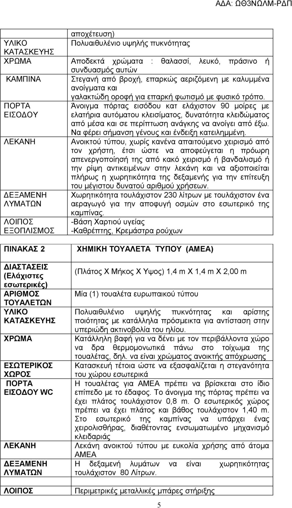 Άνοιγμα πόρτας εισόδου κατ ελάχιστον 90 μοίρες με ελατήρια αυτόματου κλεισίματος, δυνατότητα κλειδώματος από μέσα και σε περίπτωση ανάγκης να ανοίγει από έξω.