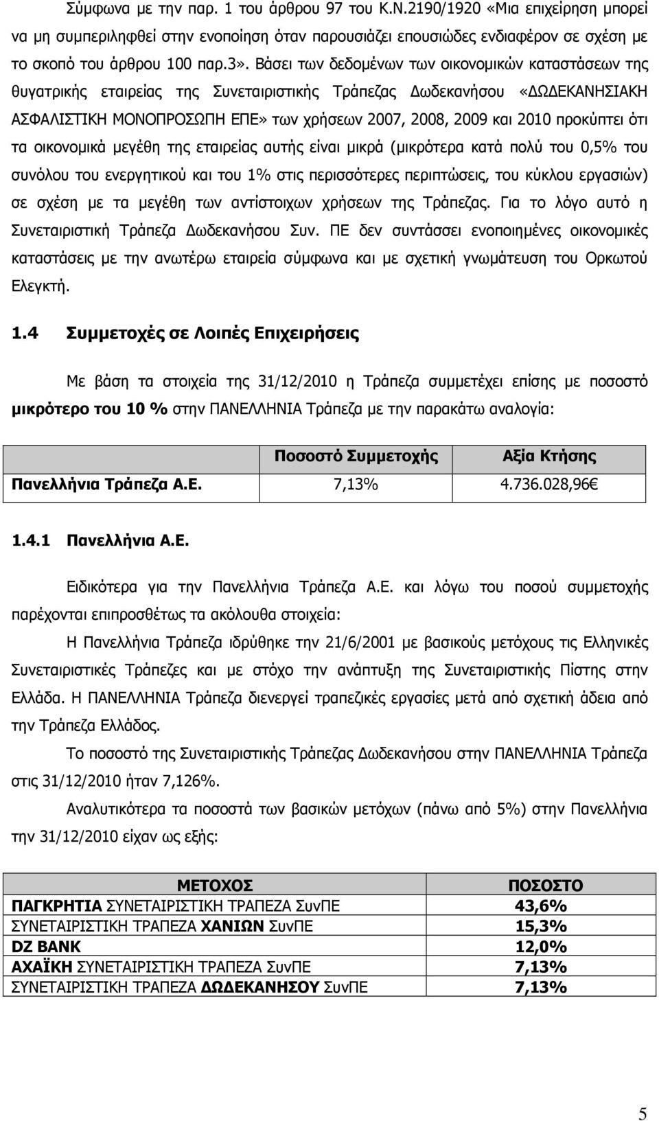 προκύπτει ότι τα οικονομικά μεγέθη της εταιρείας αυτής είναι μικρά (μικρότερα κατά πολύ του 0,5% του συνόλου του ενεργητικού και του 1% στις περισσότερες περιπτώσεις, του κύκλου εργασιών) σε σχέση με
