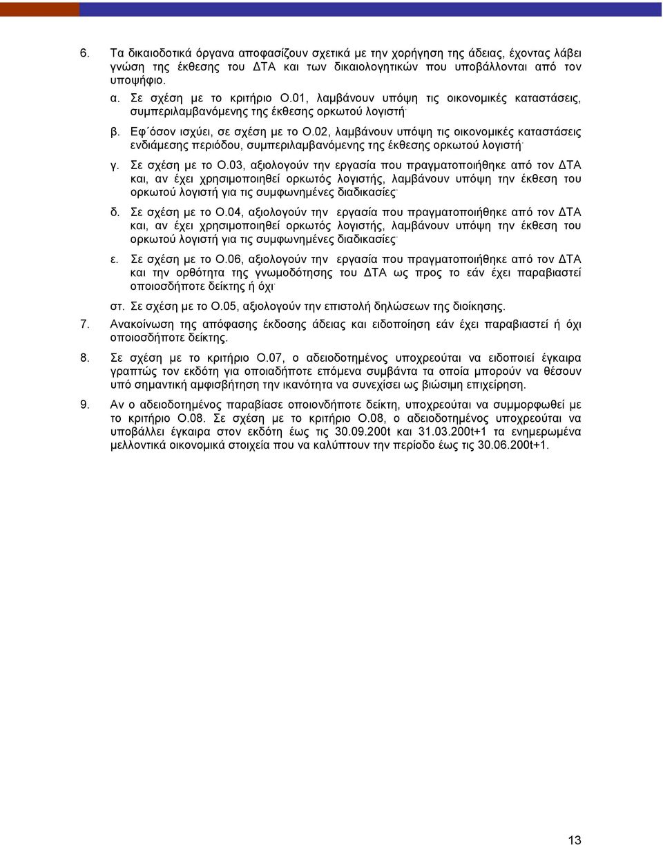 02, λαμβάνουν υπόψη τις οικονομικές καταστάσεις ενδιάμεσης περιόδου, συμπεριλαμβανόμενης της έκθεσης ορκωτού λογιστή. γ. Σε σχέση με το Ο.