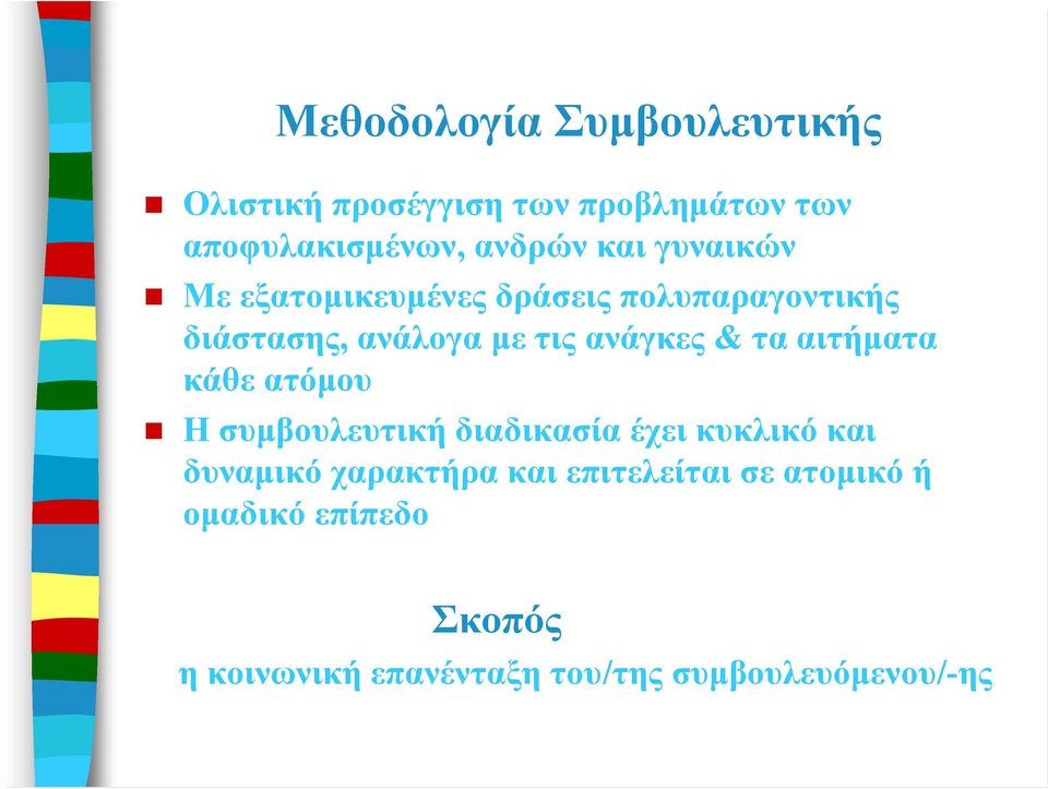 τα αιτήματα κάθε ατόμου Η συμβουλευτική διαδικασία έχει κυκλικό και δυναμικό χαρακτήρα και