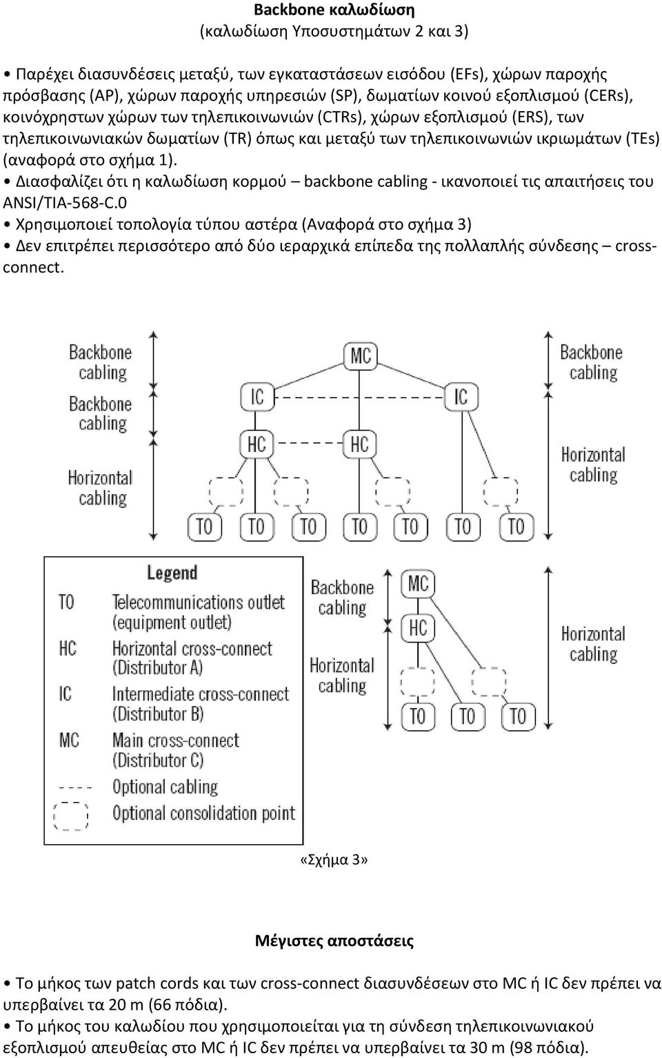 1). Διασφαλίζει ότι η καλωδίωση κορμού backbone cabling - ικανοποιεί τις απαιτήσεις του ANSI/TIA-568-C.