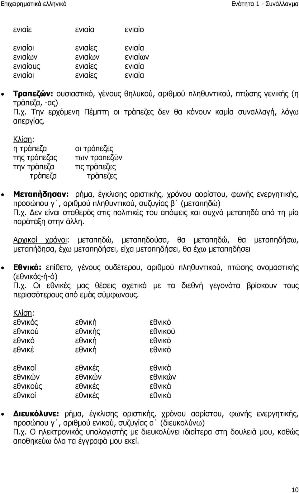 η τράπεζα της τράπεζας την τράπεζα τράπεζα οι τράπεζες των τραπεζών τις τράπεζες τράπεζες Μεταπήδησαν: ρήµα, έγκλισης οριστικής, χρόνου αορίστου, φωνής ενεργητικής, προσώπου γ, αριθµού πληθυντικού,