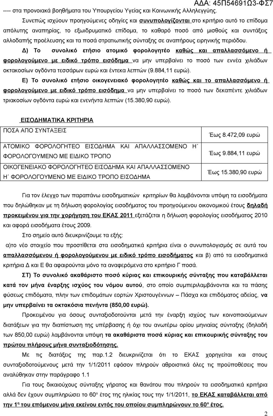 τα ποσά στρατιωτικής σύνταξης σε αναπήρους ειρηνικής περιόδου.