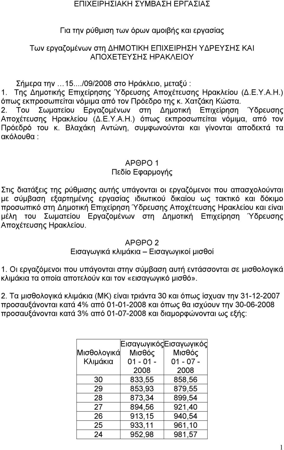 Του Σωματείου Εργαζομένων στη Δημοτική Επιχείρηση Ύδρευσης Αποχέτευσης Ηρακλείου (Δ.Ε.Υ.Α.Η.) όπως εκπροσωπείται νόμιμα, από τον Πρόεδρό του κ.