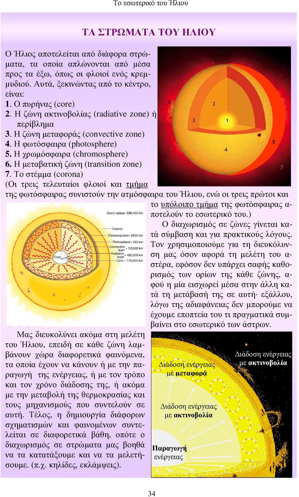 Το στέµµα (corona) (Οι τρεις τελευταίοι φλοιοί και τµήµα της φωτόσφαιρας συνιστούν την ατµόσφαιρα του Ήλιου, ενώ οι τρεις πρώτοι και το υπόλοιπο τµήµα της φωτόσφαιρας α- ποτελούν το εσωτερικό του.