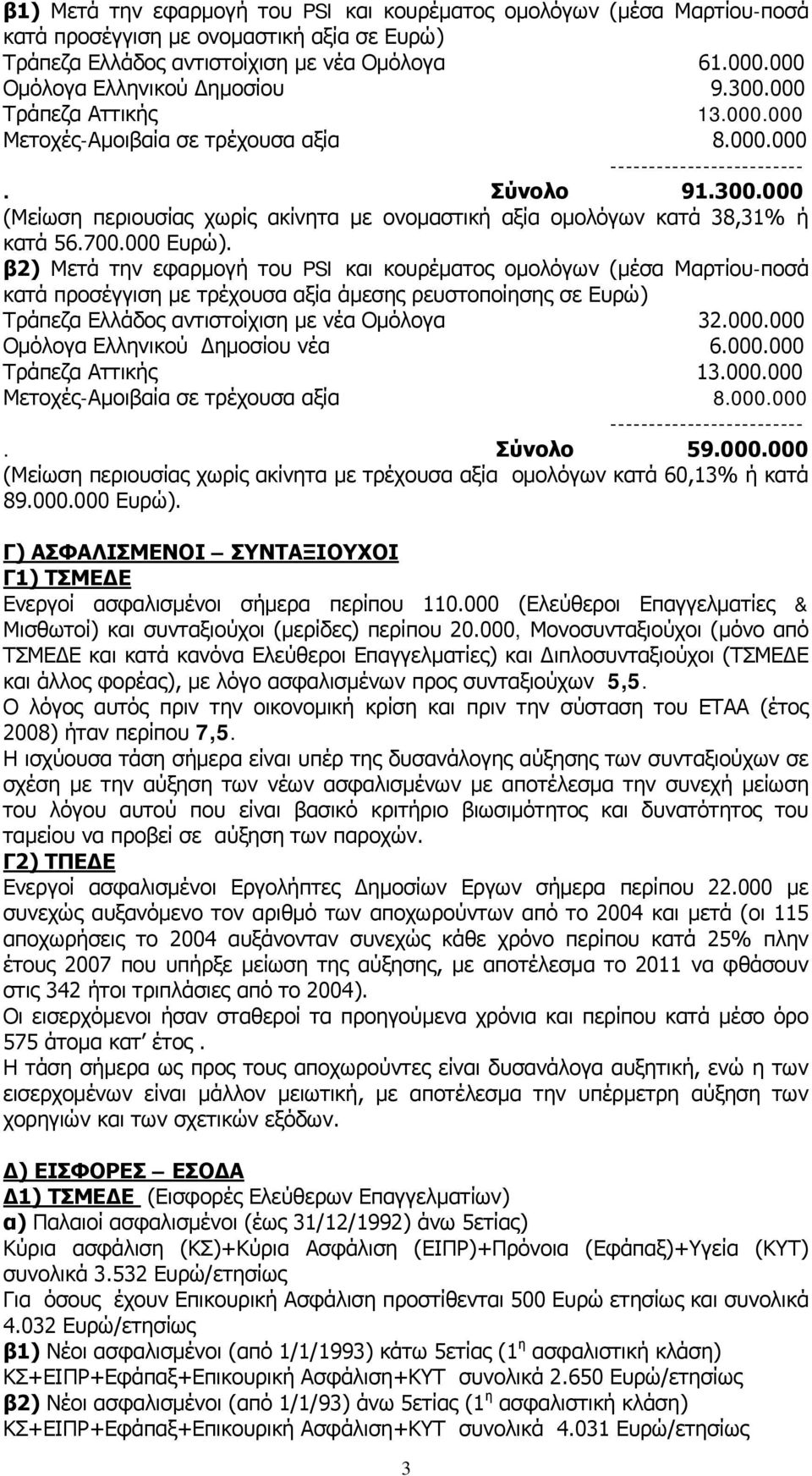 700.000 Ευρώ). β2) Μετά την εφαρμογή του PSI και κουρέματος ομολόγων (μέσα Μαρτίου-ποσά κατά προσέγγιση με τρέχουσα αξία άμεσης ρευστοποίησης σε Ευρώ) Τράπεζα Ελλάδος αντιστοίχιση με νέα Ομόλογα 32.