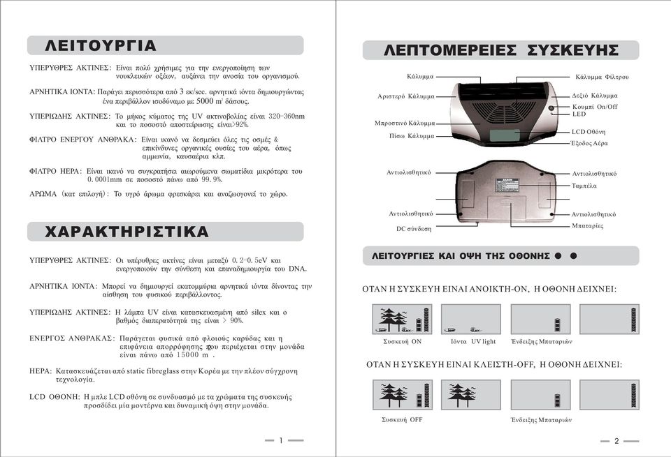 ΥΠΕΡΙΩΔΗΣ ΑΚΤΙΝΕΣ: Το μήκος κύματος της UV ακτινοβολίας είναι 320-360nm και το ποσοστό αποστείρωσης είναι>92%.