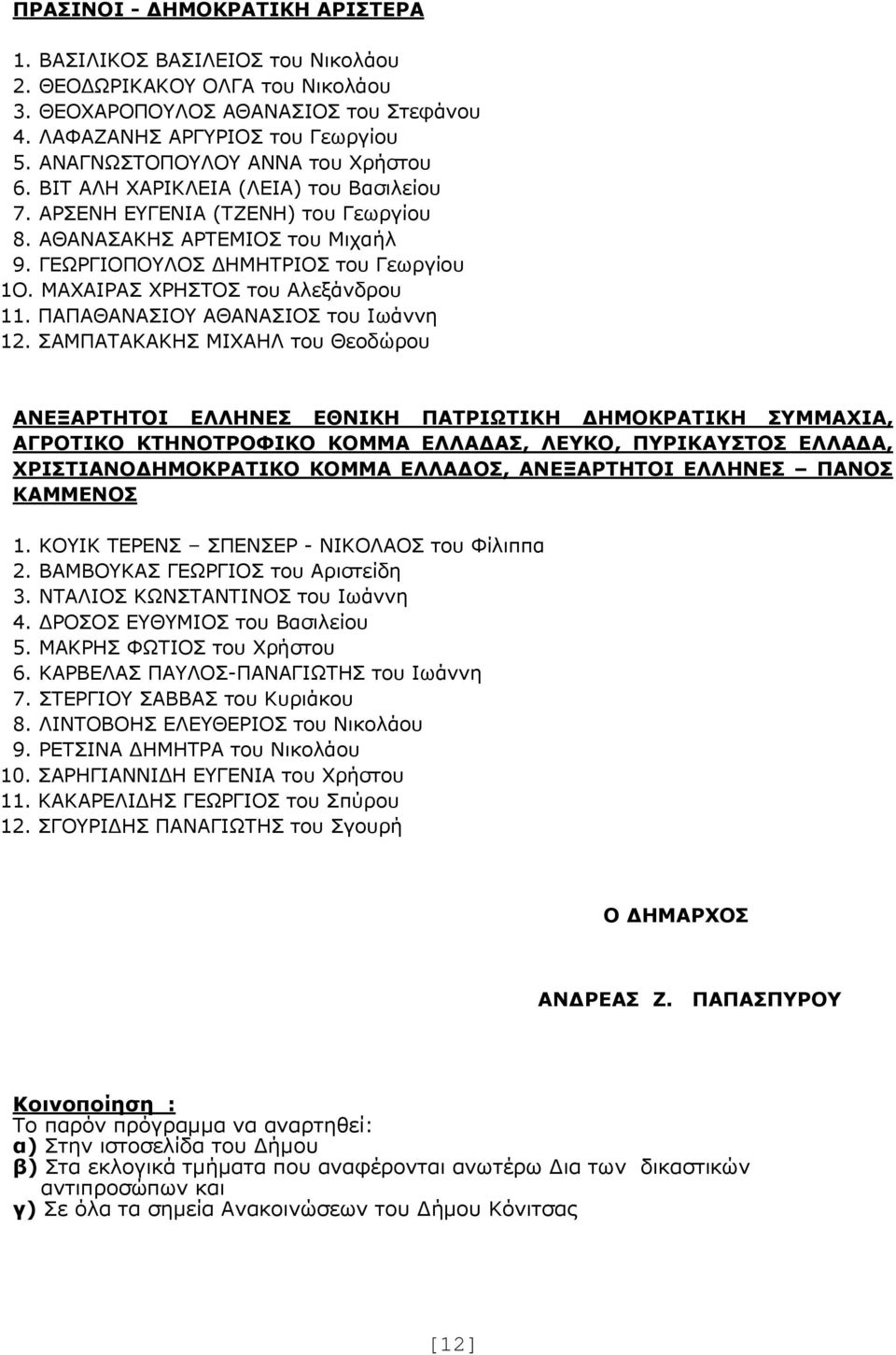 ΜΑΧΑΙΡΑΣ ΧΡΗΣΤΟΣ του Αλεξάνδρου 11. ΠΑΠΑΘΑΝΑΣΙΟΥ ΑΘΑΝΑΣΙΟΣ του Ιωάννη 12.