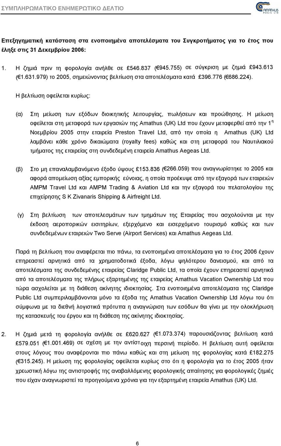 Η βελτίωση οφείλεται κυρίως: (α) Στη μείωση των εξόδων διοικητικής λειτουργίας, πωλήσεων και προώθησης.