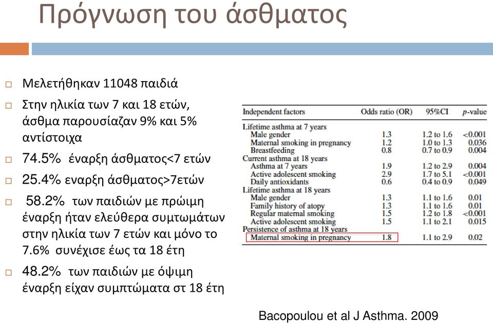 2% των παιδιών με πρώιμη έναρξη ήταν ελεύθερα συμτωμάτων στην ηλικία των 7 ετών και μόνο το 7.