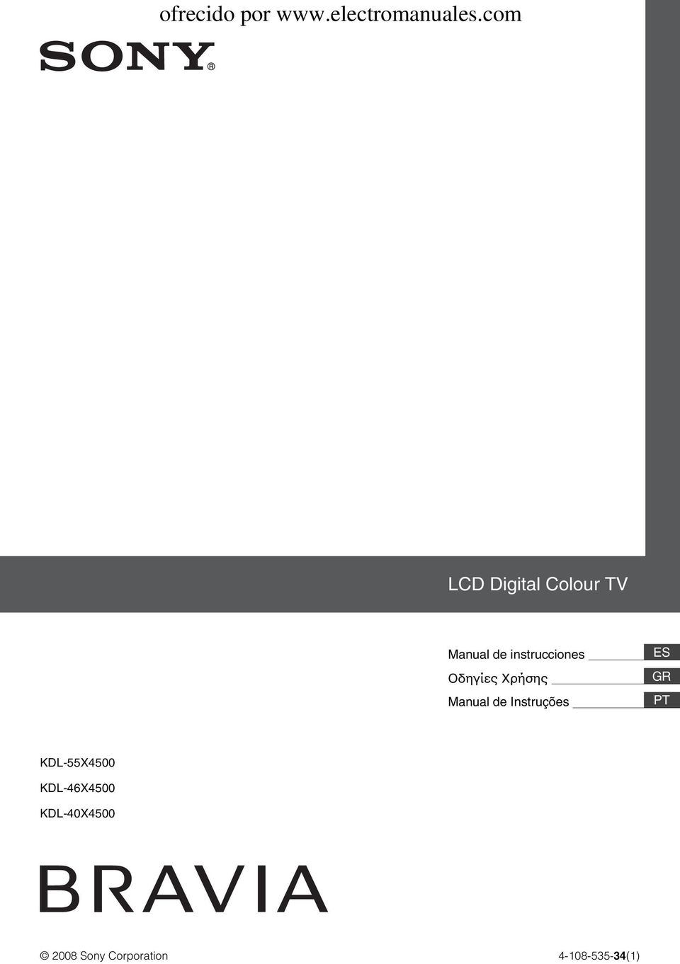 Instruções ES GR PT KDL-55X4500