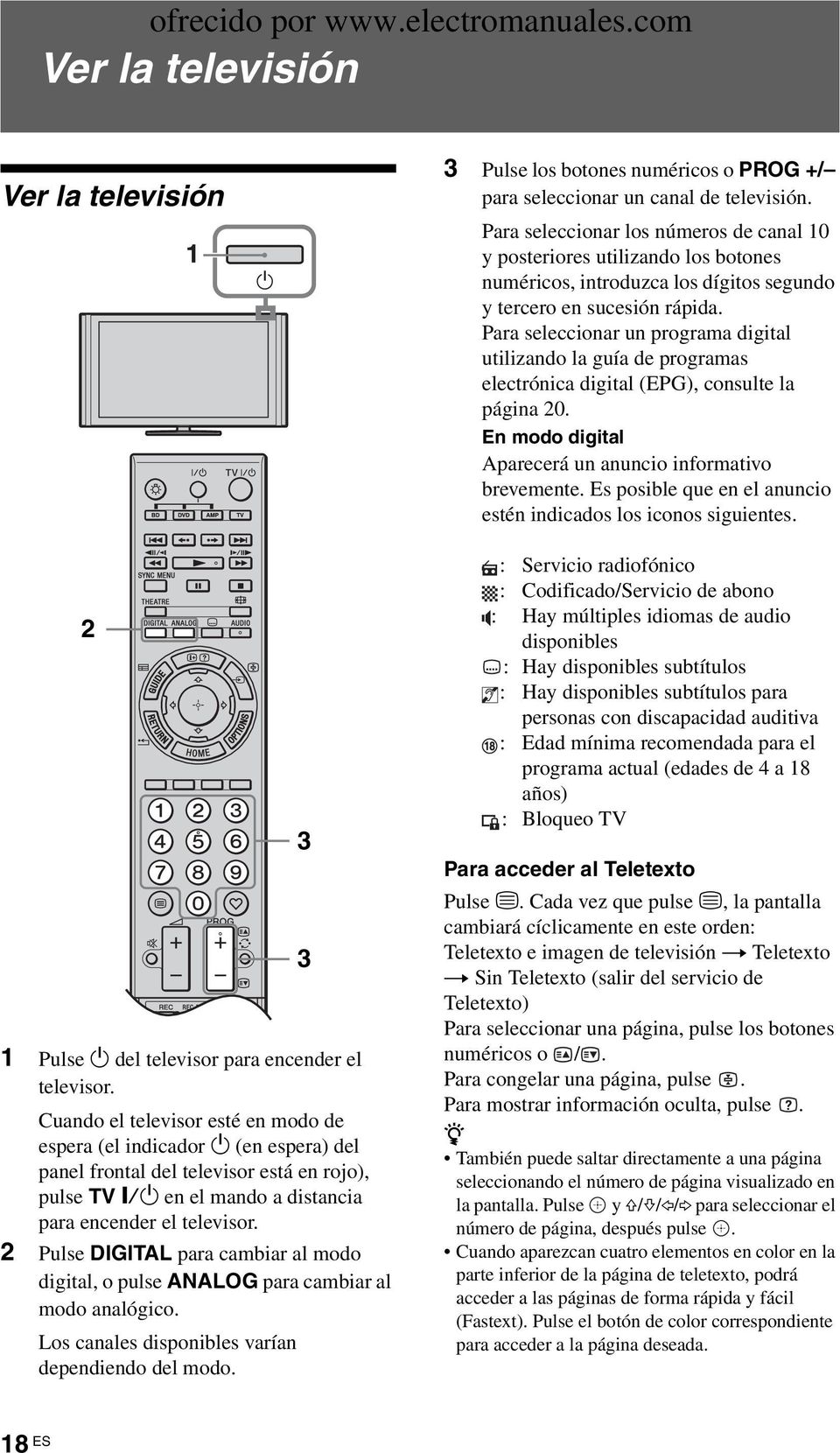 2 Pulse DIGITAL para cambiar al modo digital, o pulse ANALOG para cambiar al modo analógico. Los canales disponibles varían dependiendo del modo.