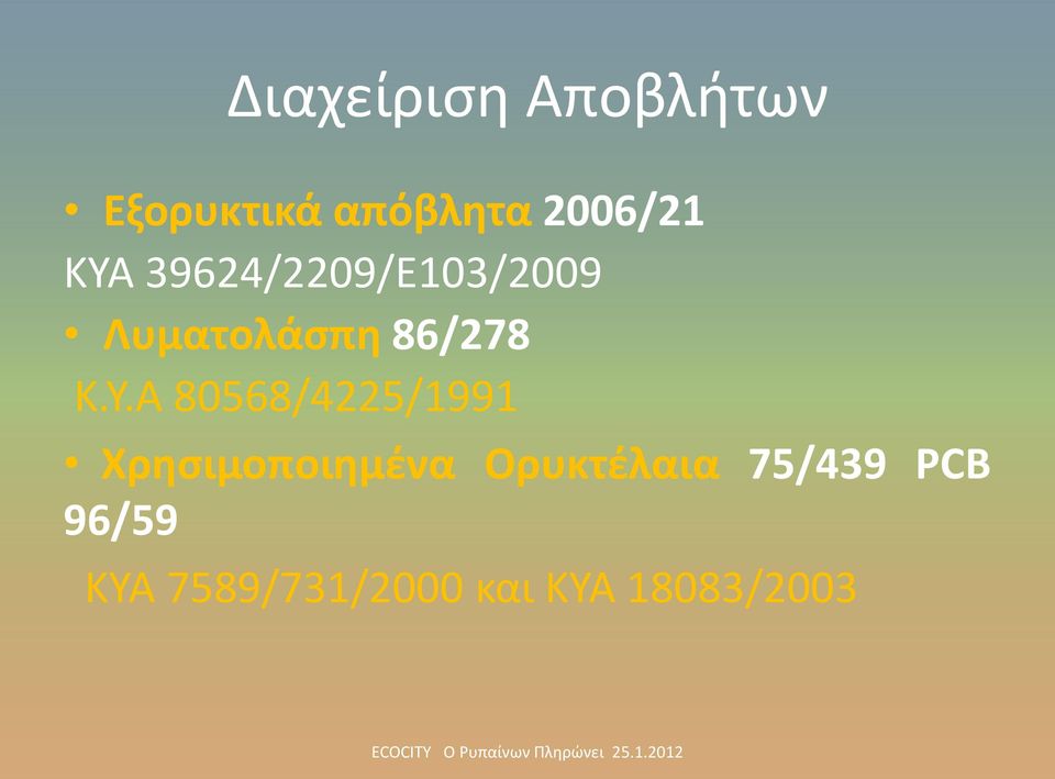 Κ.Τ.Α 80568/4225/1991 Χρθςιμοποιθμζνα Ορυκτζλαια